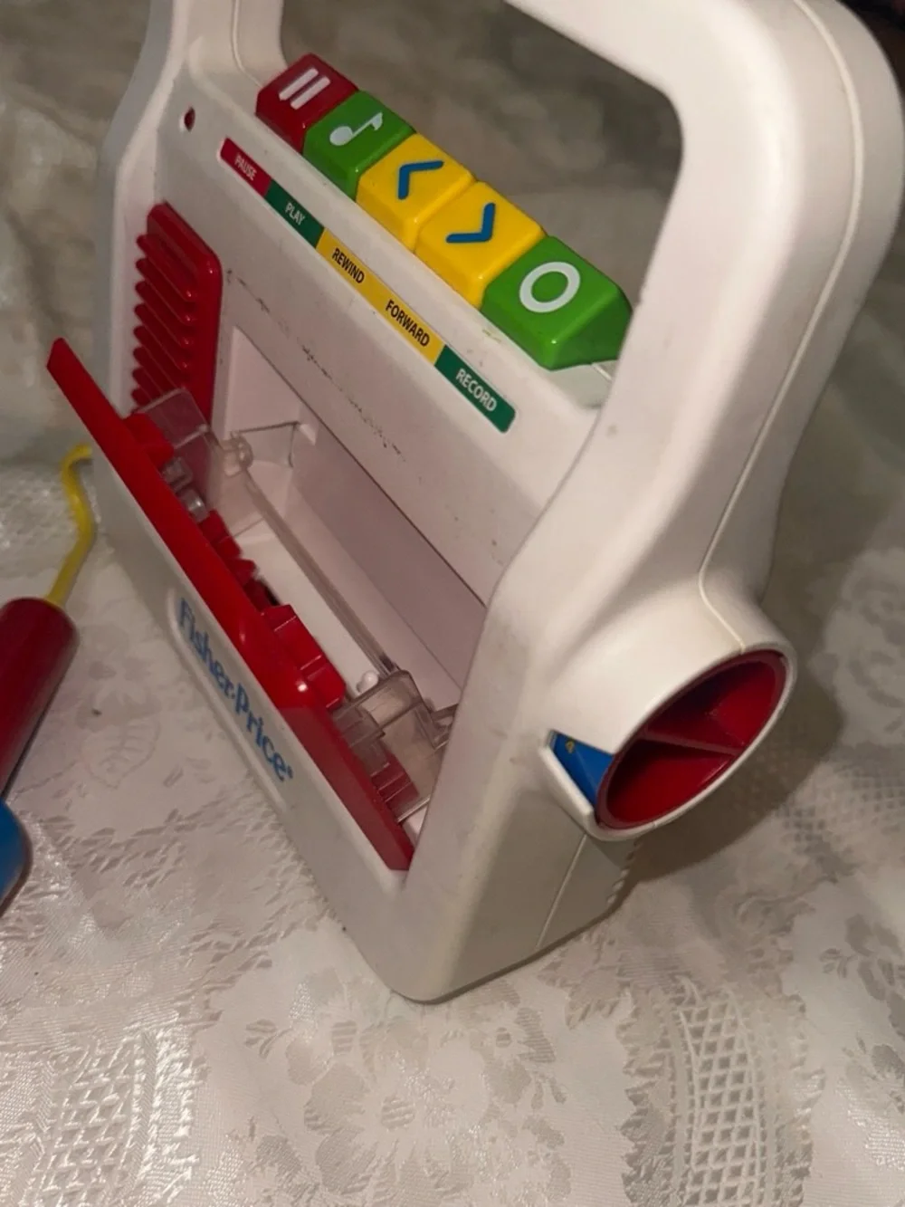 Fisher-Price White and Red Kids Karaoke Tape Player with Microphone from the 80s
